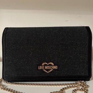Love Moschino Black Studded Clutch with Gold Chain